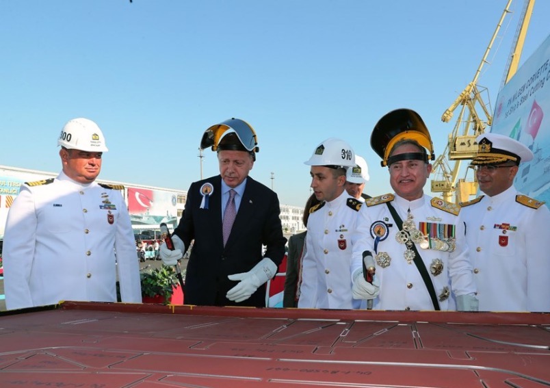 Turkish President and Chief of Naval Staff of Pakistan jointly performed the steel cutting ceremony of the first of four MILGEM Ada class frigates for Pakistan Navy