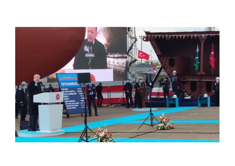 Turkish President and Pakistan Ambassador jointly performed the ”Welding Ceremony” of 3rd MILGEM Corvette for Pakistan Navy